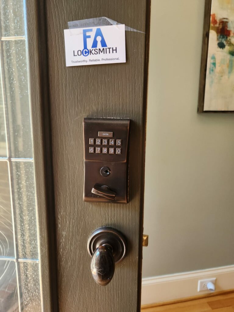 Residential keypad lock installation on wood door in Raleigh FA Locksmith (2)